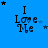 Blue background with 'I Love Me' text and star symbols in various positions across frames.