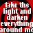 Red and black spiral background with white text repeating 'take the light and darken everything around me' in a pattern