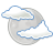 Pixelated icon shows two white clouds with blue outlines against a gray crescent moon on light gray background.