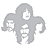 A black-and-white animated icon featuring a group photo of seven people, repeated text 'KINGS OF LEON', and multiple gray silhouette icons with faces.