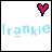 Six display the name 'frankie' in different fonts and colors beneath pink pixel hearts, with no visible motion