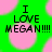 Green background with pink circular patterns displays four text sections: 'I LOVE MEGAN!!!!', 'BRETT IS MY BFF!!!', 'LOUIE IS AWESOME', and a blank gray section.