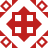 Red geometric pattern with central diamond shape containing four white squares, surrounded by repeating red and white circular motifs on a white background.