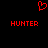 Red pixelated heart symbol above two identical red 'HUNTER' text blocks on black background.