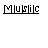 Pixelated image with text above and a musical note symbol below on white background.