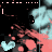 Animated contact sheet of a 48x48 pixel buddy icon showing text and heart symbols changing across frames with red and cyan smoke effects on black background.