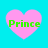 Four pink heart shapes with green text 'Prince' on a cyan background, arranged in a