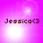 Pixelated text 'Jessica<3' on a pink gradient background with shifting light effects.