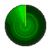 Green radar-like circular graphic with concentric rings and a rotating pointer