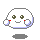 Pixelated white circular character with green eyes, red cheeks, and a smiling mouth in nine distinct poses against gray background.