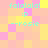 Pixelated of pastel pink, yellow, and orange squares with repeated cyan text 'falalala!', ':p', and '--rosie' in a static pattern