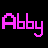 20 pixelated 'Abby' text icons in various colors on black or solid backgrounds, arranged in four and five with no visible animation changes