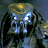 Pixelated static icon showing a dark figure with glowing blue eyes and yellow highlights against a muted background.