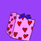 A cartoon bear in pink heart-patterned pajamas with a blue bow, shown from multiple angles against a purple background.