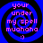 Four identical pixelated spiral icons with blue and black rings, each containing pink text reading 'your under my spell muhaha :)' on a solid black background.