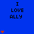 Blue background with repeated 'I LOVE ALLY' text and orange heart symbols in varying quantities across a