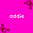Pixelated icon with brown square shapes on bright pink background, displaying 'addie' text in white pixel font.