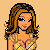 Pixel art of a woman with brown hair in a yellow dress, next to partial views of her torso and skirt on an orange background.