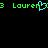 Green pixelated text 'Lauren' with a cyan heart symbol replacing the letter 'o', displayed on black background