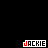 Pixelated text 'JACKIE' in white with colored accents, surrounded by scattered multicolored dots on black background.
