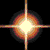 glowing starburst icons on black background with orange-yellow gradient halos and white centers