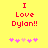 Yellow background with red pixelated text "I Love Dylan!!" and five pink heart symbols below, two versions of the icon show different heart symbol arrangements.