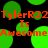 A static digital image with repeating text and green circular shapes on a black background.