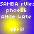 Pixelated text on blue background with yellow glow effects, displaying repeated phrases in white blocky font across four quadrants.