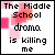 identical pixelated text icons showing "The Middle School drama is killing me" with pink and red color variations across frames