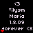 Pixelated text and symbols on a black background with red heart animations, showing repeated text elements and heart count changes.