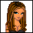 Pixel art buddy icon featuring a cartoon woman with long brown hair and blue eyes on the left, next to an orange background with blue text reading "brunettes have more fun!!" on the right.