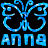 Pixelated blue butterfly-shaped logo with stylized text below on black background, static single-frame image.