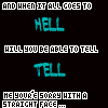 repeated text-based icons with cyan and white pixelated text on a black background, displaying phrases like "AND WHEN IT ALL GOES TO HELL" and "WILL YOU BE ABLE TO TELL"