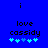 Blue background with black text 'i', 'love', and 'cassidy' above four light blue pixelated hearts, showing heart animation