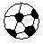 Two pixelated soccer ball icons side-by-side, one black-and-white on white background, the other blue and white on black background.