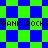 Pixelated green and blue checkered pattern with repeated text 'FRANK ROCKS' in black block letters across two horizontal bands.