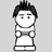 Pixelated character with spiky black hair, square eyes, and a straight-line mouth wearing a white shirt with a dark collar and a dark belt-like detail across the chest.