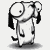 A black-and-white cartoon dog with large eyes and floppy ears stands in a of , its head turning from left to right across the sequence