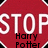Red octagonal stop sign with white 'STOP' text and black 'Harry Potter' text below, pixelated edges, white border with black and white checkered pattern.