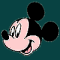 Four Mickey Mouse head expressions in a : left-facing, right-facing, downward, and forward-facing with varying eye shapes and mouth positions