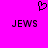 A static pixel art image with a bright pink background, featuring two identical 'JEWS' text blocks and one heart symbol above them.