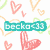 Pixelated icon with teal banner displaying 'becko<33' surrounded by pink and peach hearts and green/yellow lines on white background.
