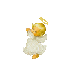 A small angel figure in white clothing with a golden halo, shown in multiple poses against a gray background.