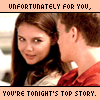 six showing a woman and man in red shirts with text banners reading "UNFORTUNATELY FOR YOU," and "YOU'RE TONIGHT'S TOP STORY."