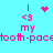 Pixelated cyan background with pink text and symbols showing 'I <3 my tooth-pacetooth-pac' with heart and starburst animations.