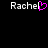 Pixelated text "Rachel" with a pink heart replacing the 'l' on the left, and standard white text "Rachel" on the right against black background.