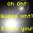 Yellow pixelated text on a grayscale background with shifting light effects, displaying phrases like "Oh Oh!!" and "I love you!" in four quadrants.