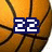 A basketball with a blue square overlay containing white pixelated '22' text, shown in four where the overlay disappears