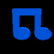 Blue musical note icons in various 3D orientations on black background, showing rotation and perspective changes across frames.