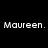 Four quadrants display 'Maureen.' text in white pixelated font against black, teal, cyan, and dark teal backgrounds.